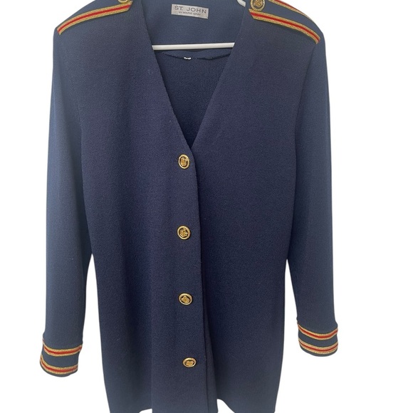 Vintage St. John by Marie grey Women's Navy Blue/red/gold cardigan size 10 - Picture 6 of 13